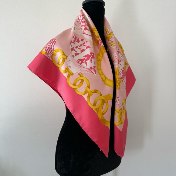 Authentic Celine Pink & Gold Seashell Silk Scarf - Picture 6 of 12
